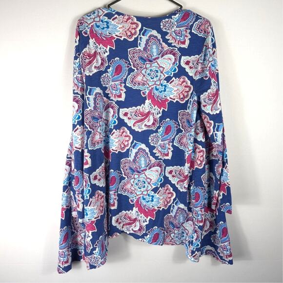Chicos Ultimate Tee Cardigan Size 2 Open Front Floral Print Blue Pink Modal - Picture 3 of 3